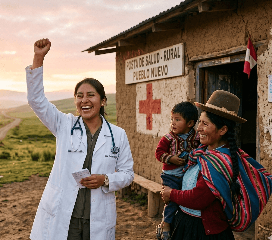 Profesional de salud celebrando su plaza SERUMS